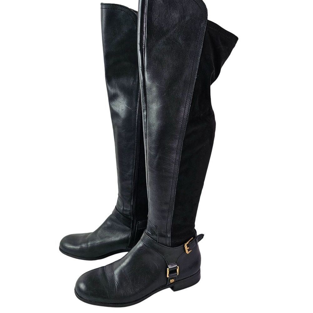 Franco Sarto Women's Hadley Tall Black Leather Riding Boots Size 6.5